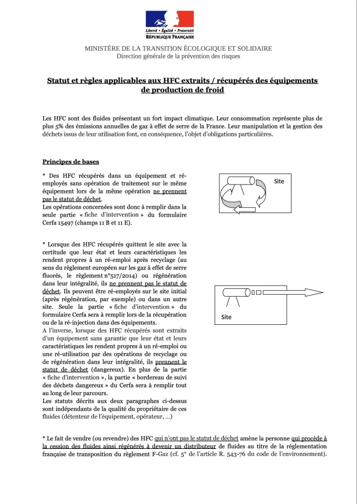 Document officiel du gouvernement concernant les hfc